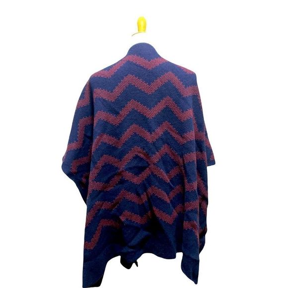 Original Nicole Miller | Red & Blue Striped Poncho - Picture 3 of 5